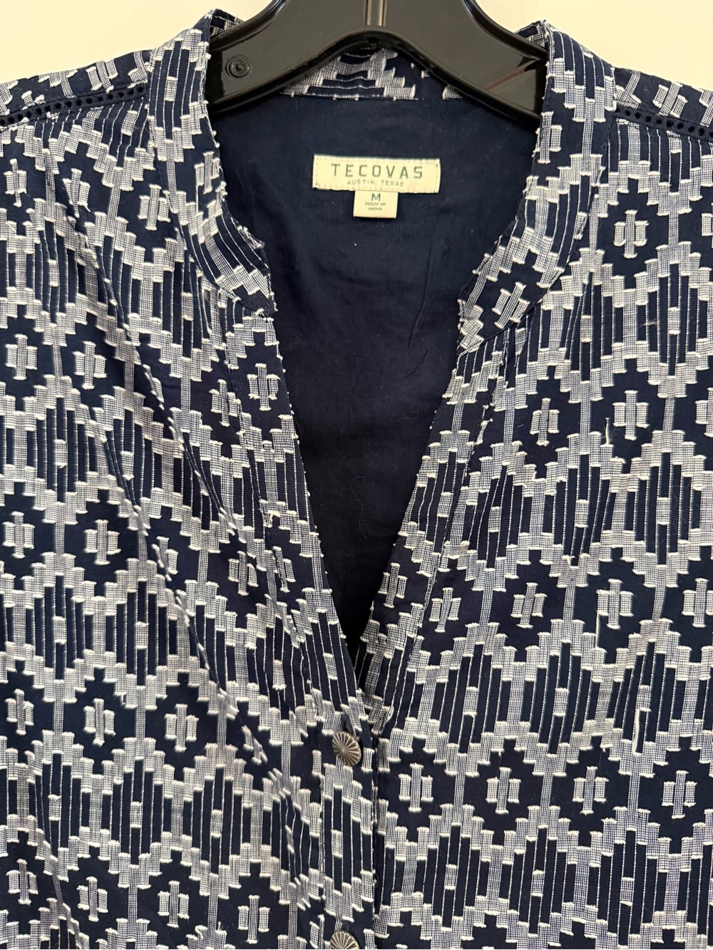 Tecovas Tiered Midi Dress in Navy Geo Print - Picture 3 of 7